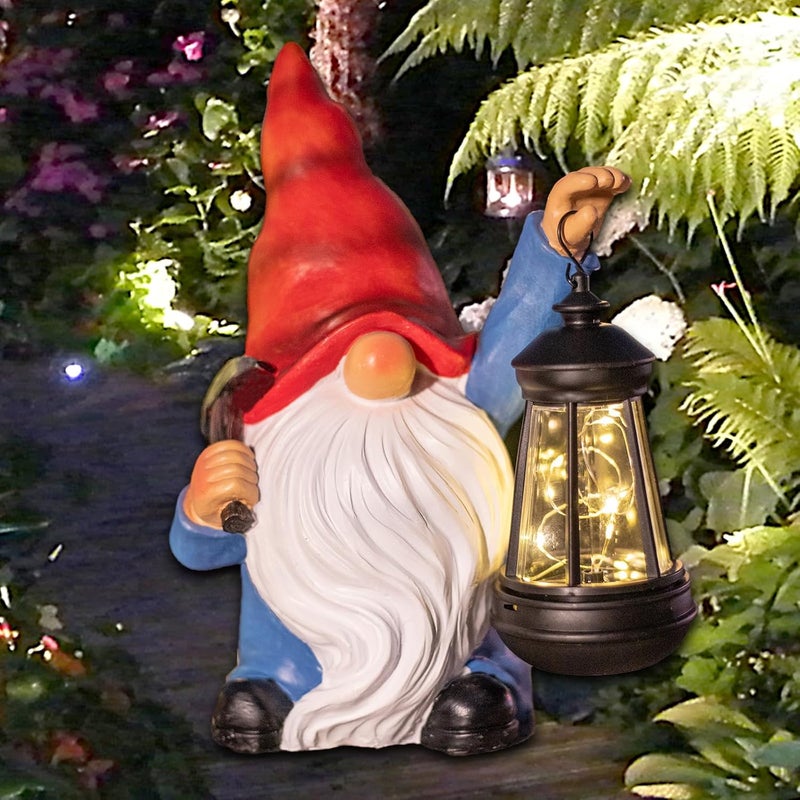 halp·ssfm Garden Gnome Statue Solar Light Outdoor Decorations Figurine with Lantern Led Shovel Sculpture Lawn Patio Yard Porch Outside Christmas Housewarming Gifts for Women Mother's Day Grandma - Image 1